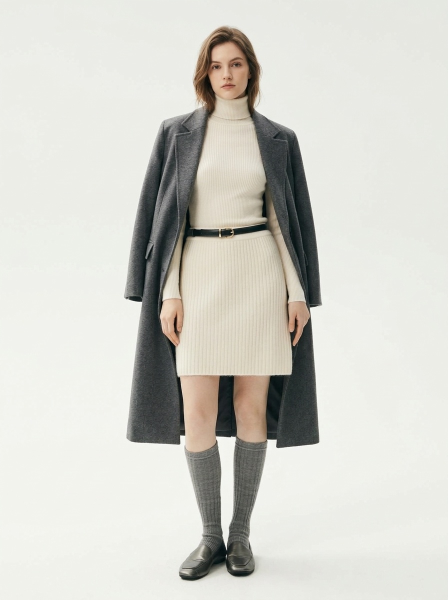 Cashmere Women's High Waist Ribbed Knit Cashmere Mini Skirt