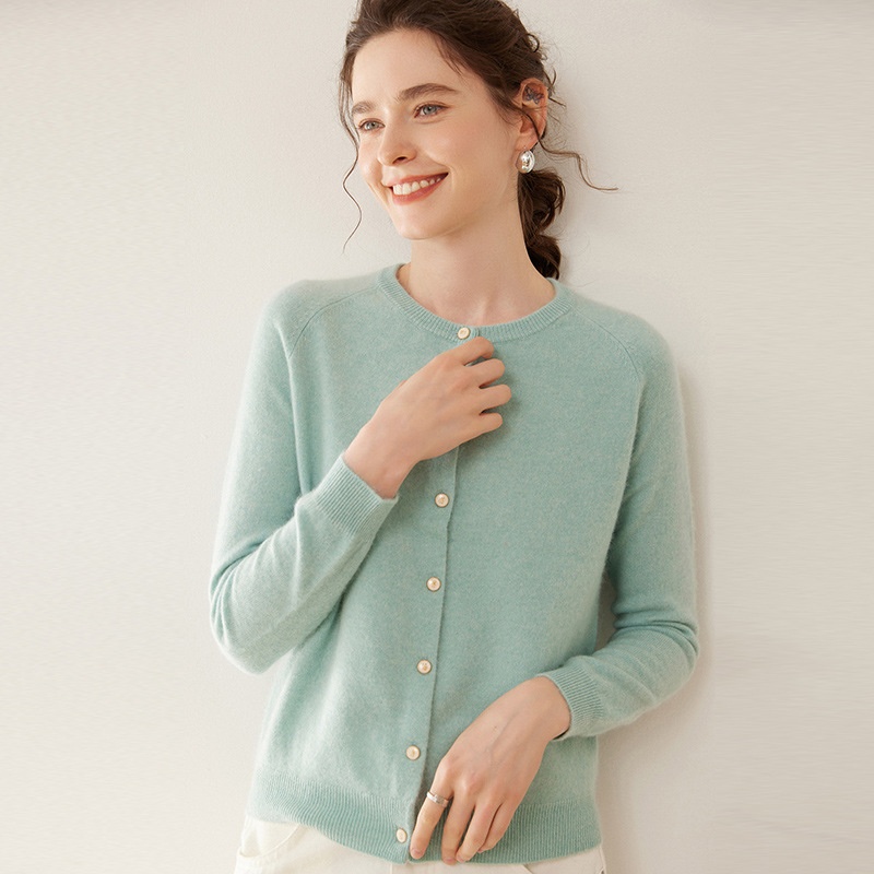 Cashmere Women's Crewneck Button-Down Cashmere Knit Cardigan
