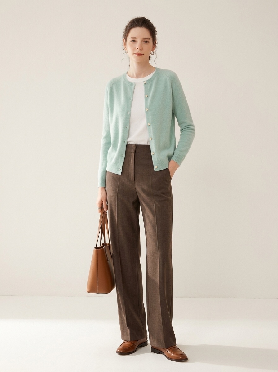 Cashmere Women's Crewneck Button-Down Cashmere Knit Cardigan