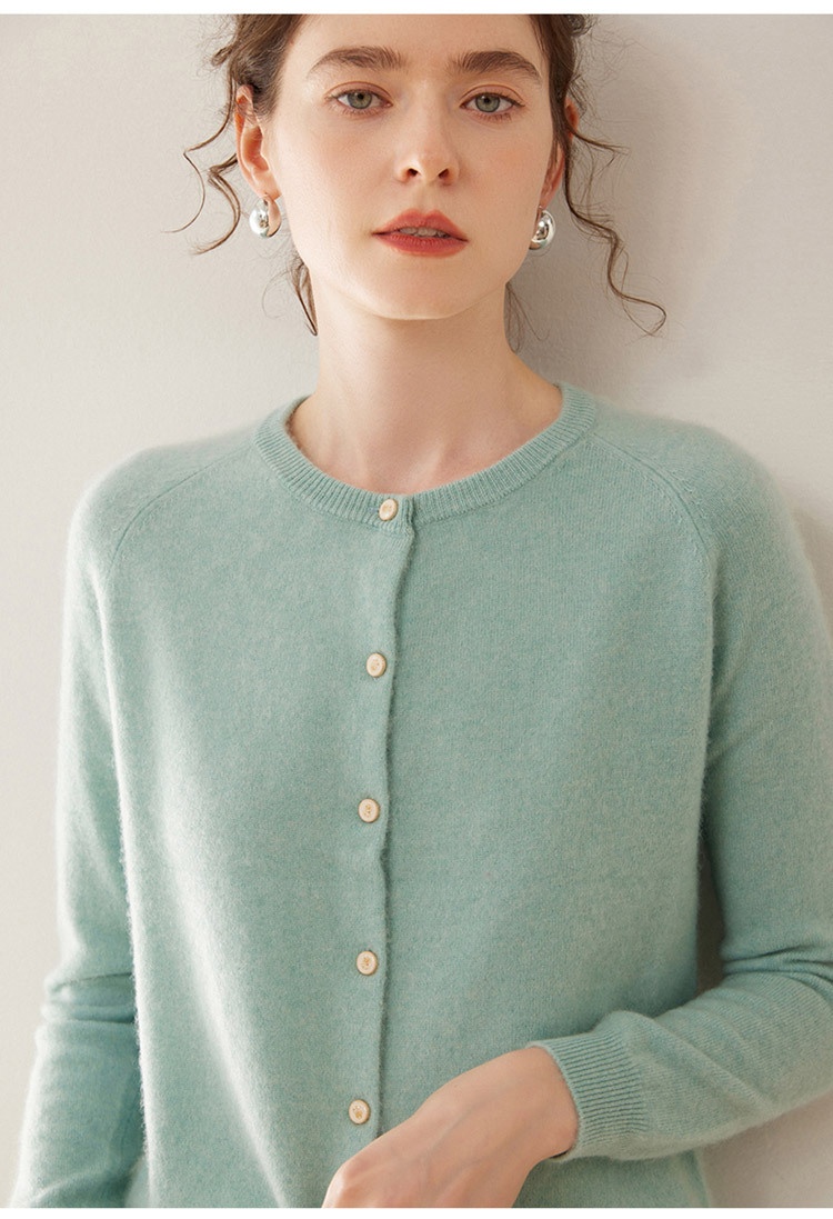 Cashmere Women's Crewneck Button-Down Cashmere Knit Cardigan