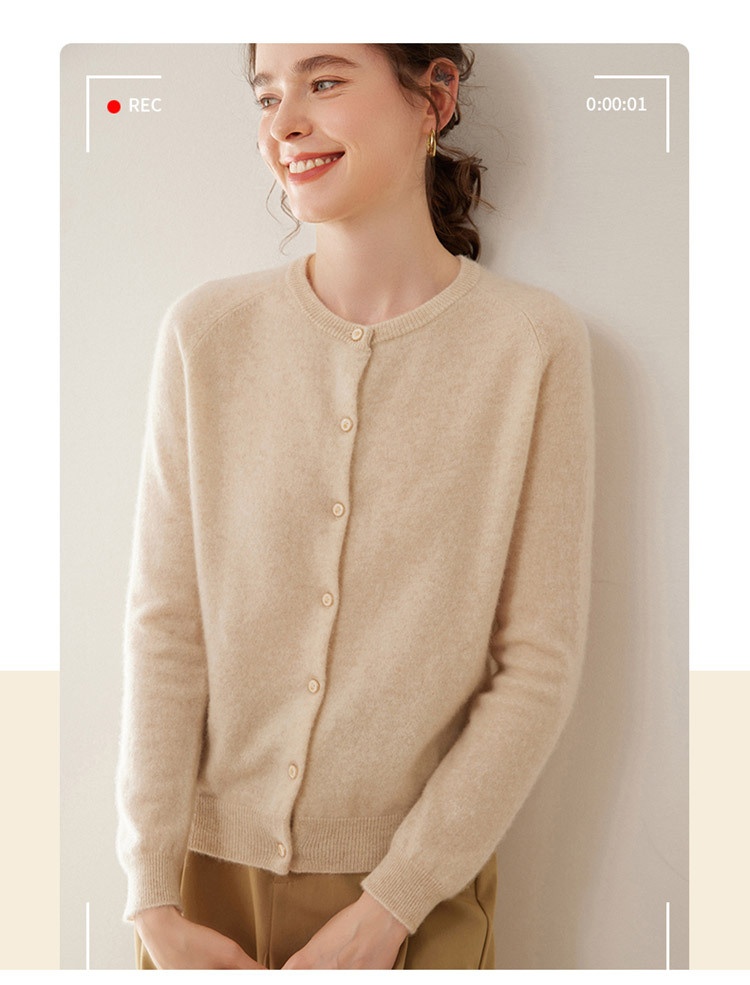 Cashmere Women's Crewneck Button-Down Cashmere Knit Cardigan