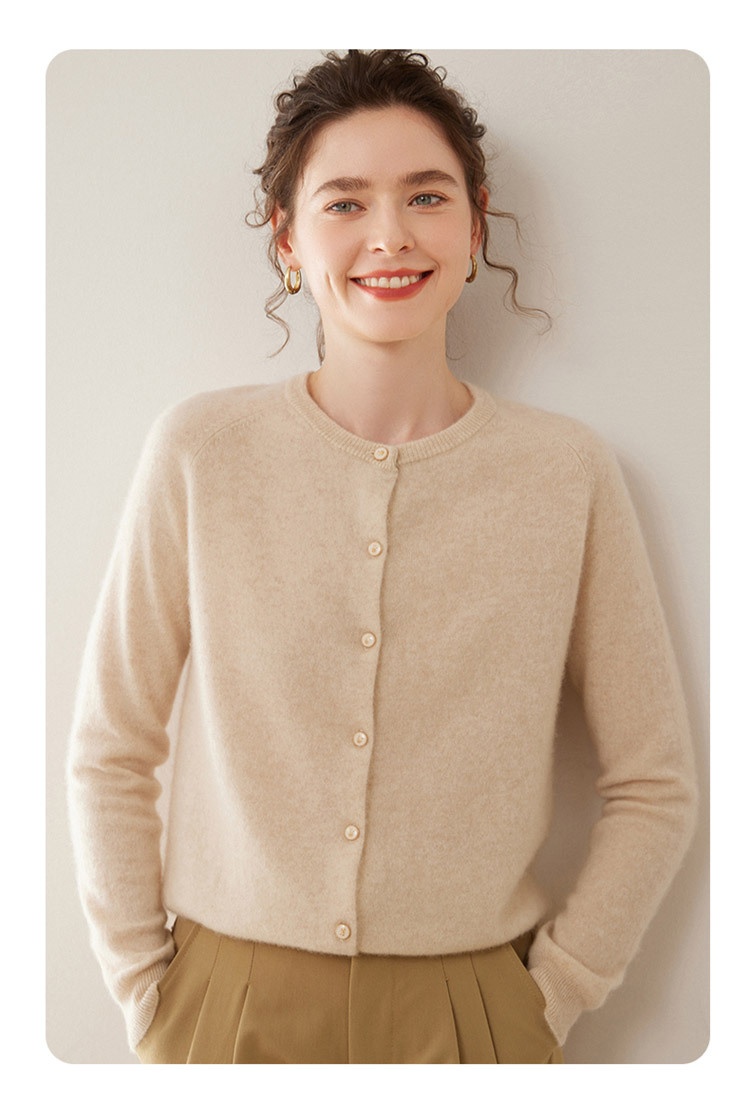 Cashmere Women's Crewneck Button-Down Cashmere Knit Cardigan