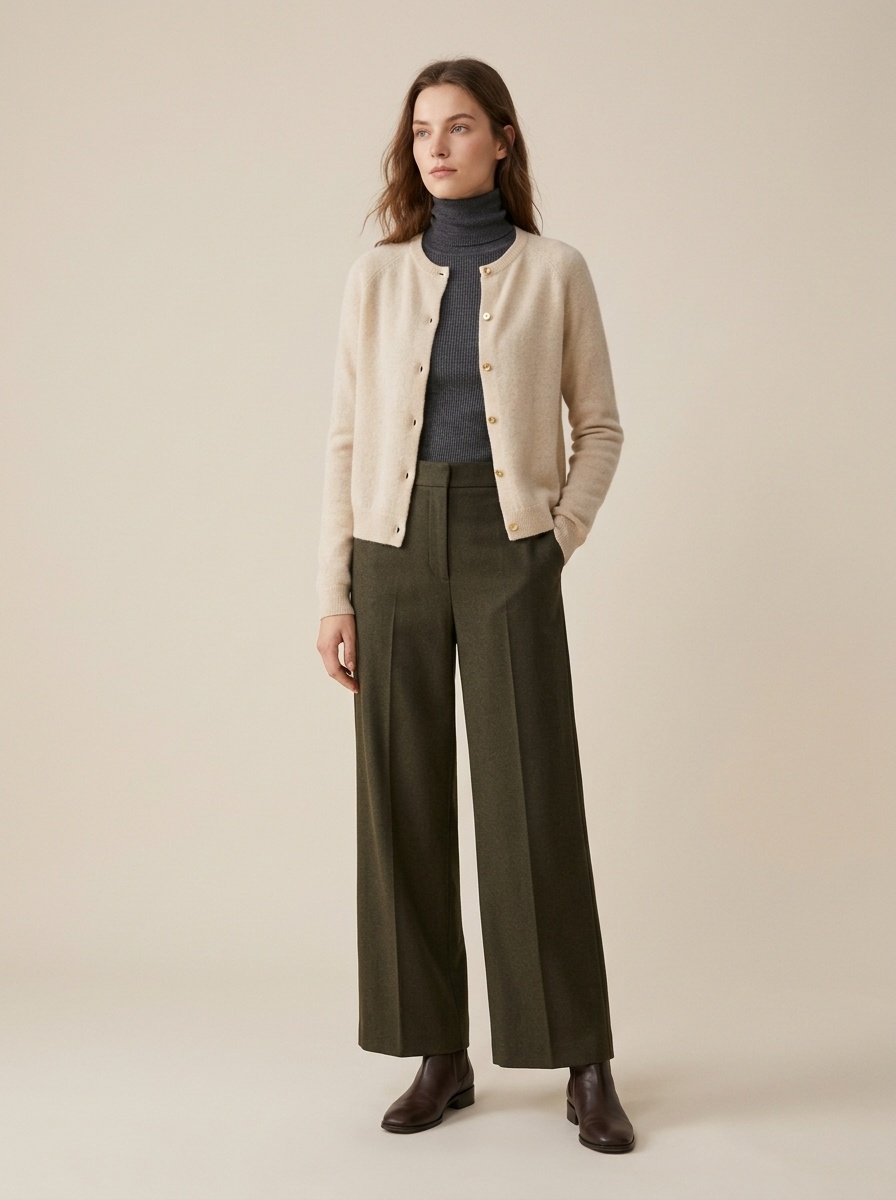 Cashmere Women's Crewneck Button-Down Cashmere Knit Cardigan