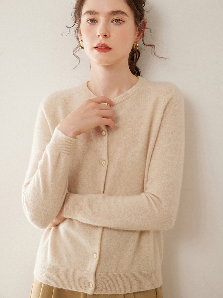 Cashmere Women's Crewneck Button-Down Cashmere Knit Cardigan