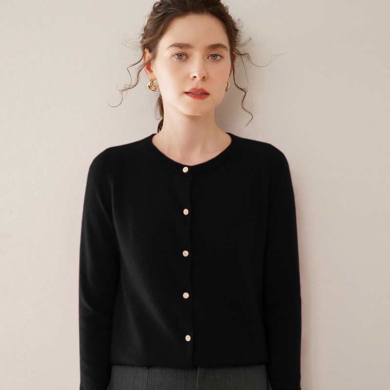 Cashmere Women's Crewneck Button-Down Cashmere Knit Cardigan