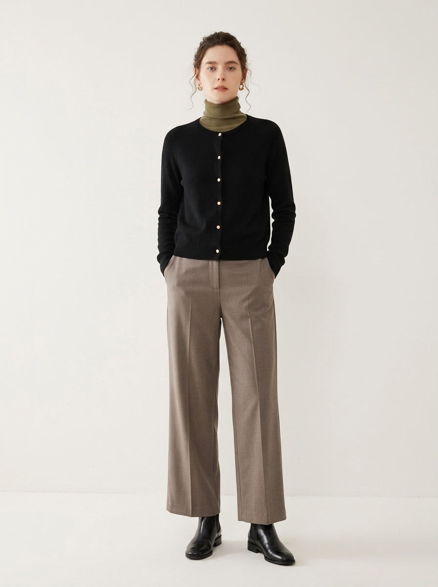 Cashmere Women's Crewneck Button-Down Cashmere Knit Cardigan