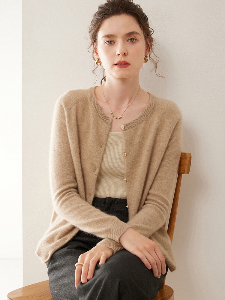 Cashmere Women's Crewneck Button-Down Cashmere Knit Cardigan