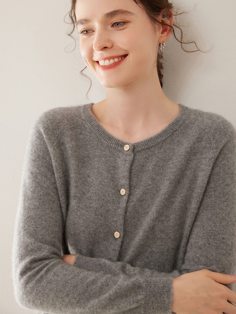 Cashmere Women's Crewneck Button-Down Cashmere Knit Cardigan