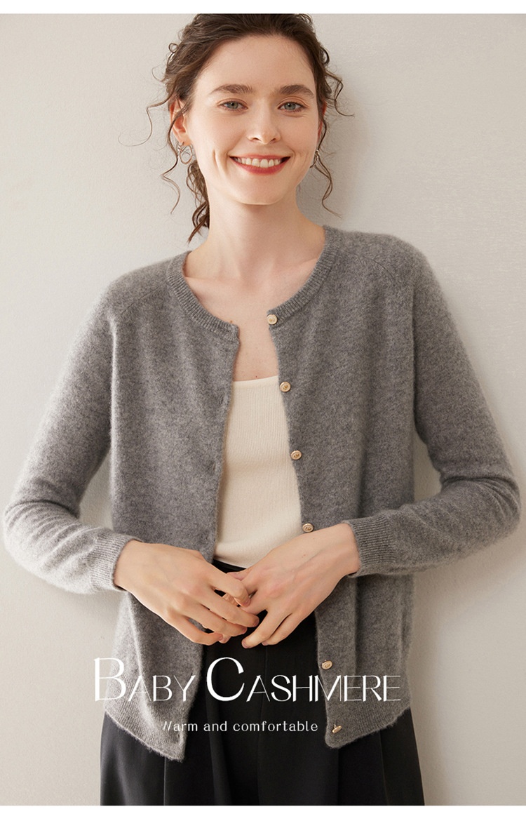 Cashmere Women's Crewneck Button-Down Cashmere Knit Cardigan