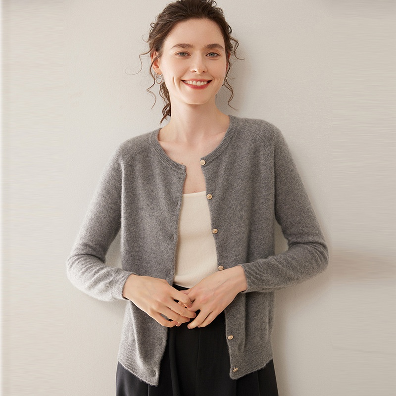 Cashmere Women's Crewneck Button-Down Cashmere Knit Cardigan