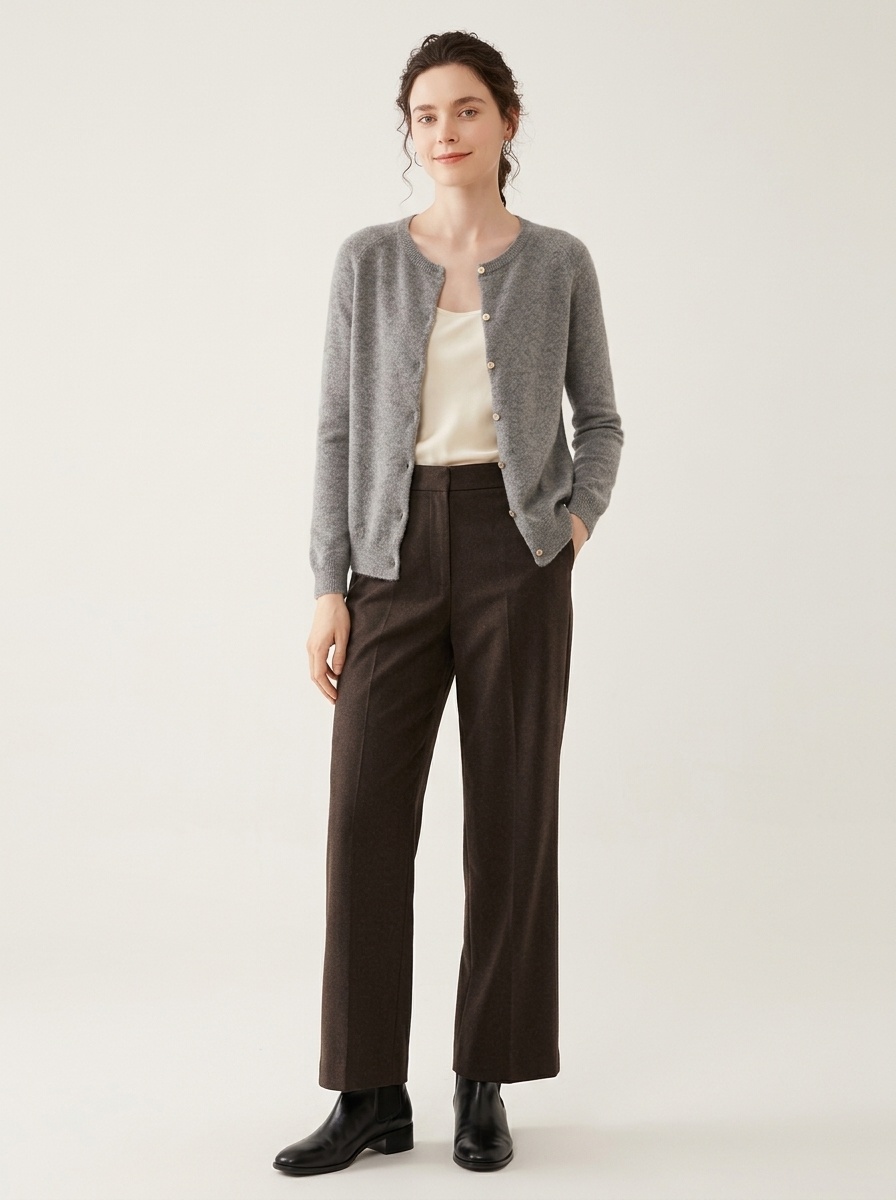 Cashmere Women's Crewneck Button-Down Cashmere Knit Cardigan