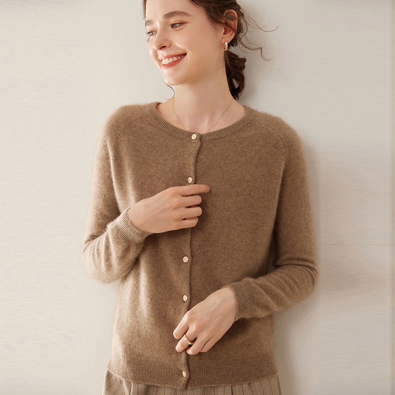 Cashmere Women's Crewneck Button-Down Cashmere Knit Cardigan