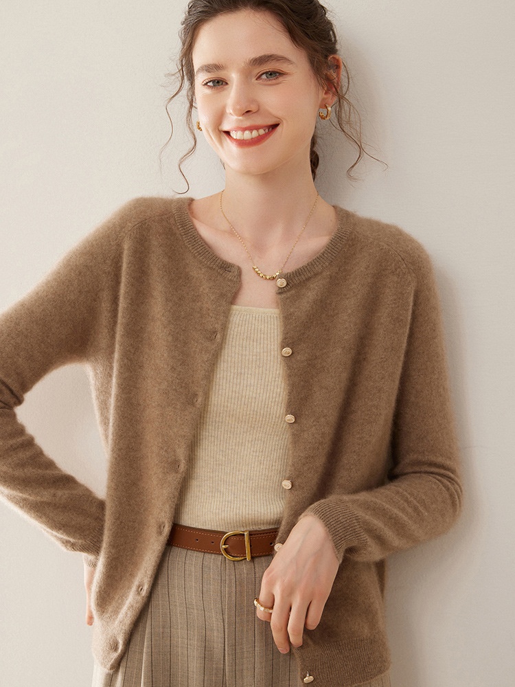 Cashmere Women's Crewneck Button-Down Cashmere Knit Cardigan