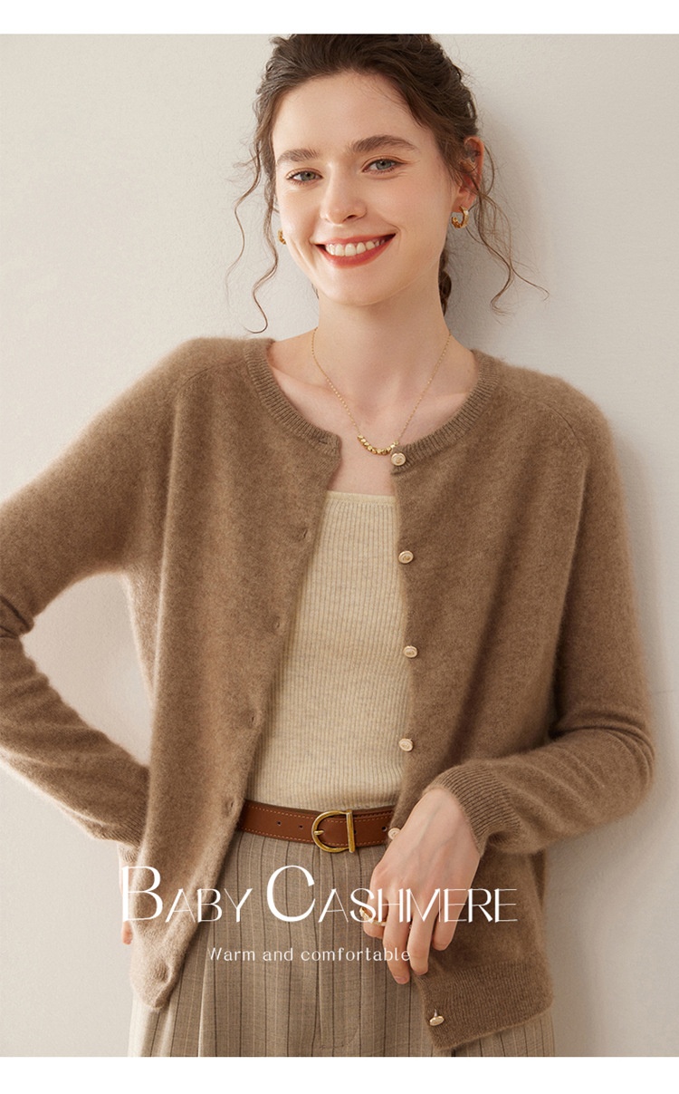 Cashmere Women's Crewneck Button-Down Cashmere Knit Cardigan