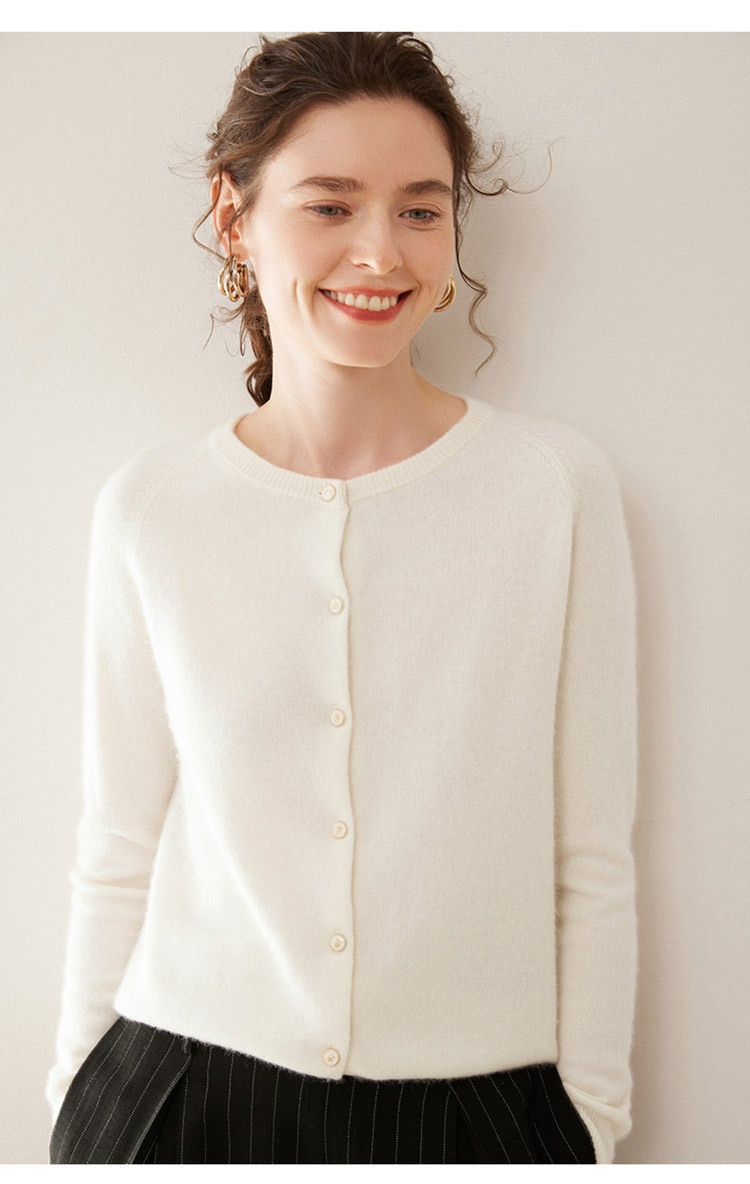 Cashmere Women's Crewneck Button-Down Cashmere Knit Cardigan