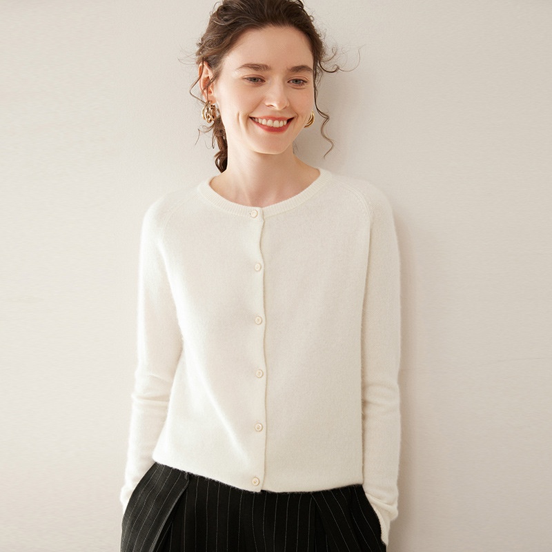 Cashmere Women's Crewneck Button-Down Cashmere Knit Cardigan