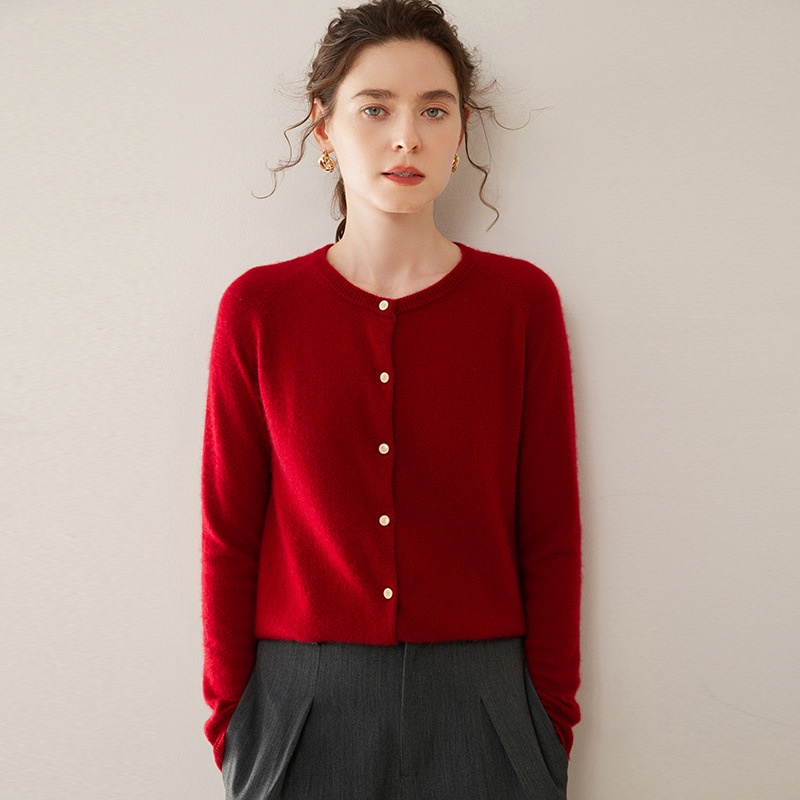 Cashmere Women's Crewneck Button-Down Cashmere Knit Cardigan