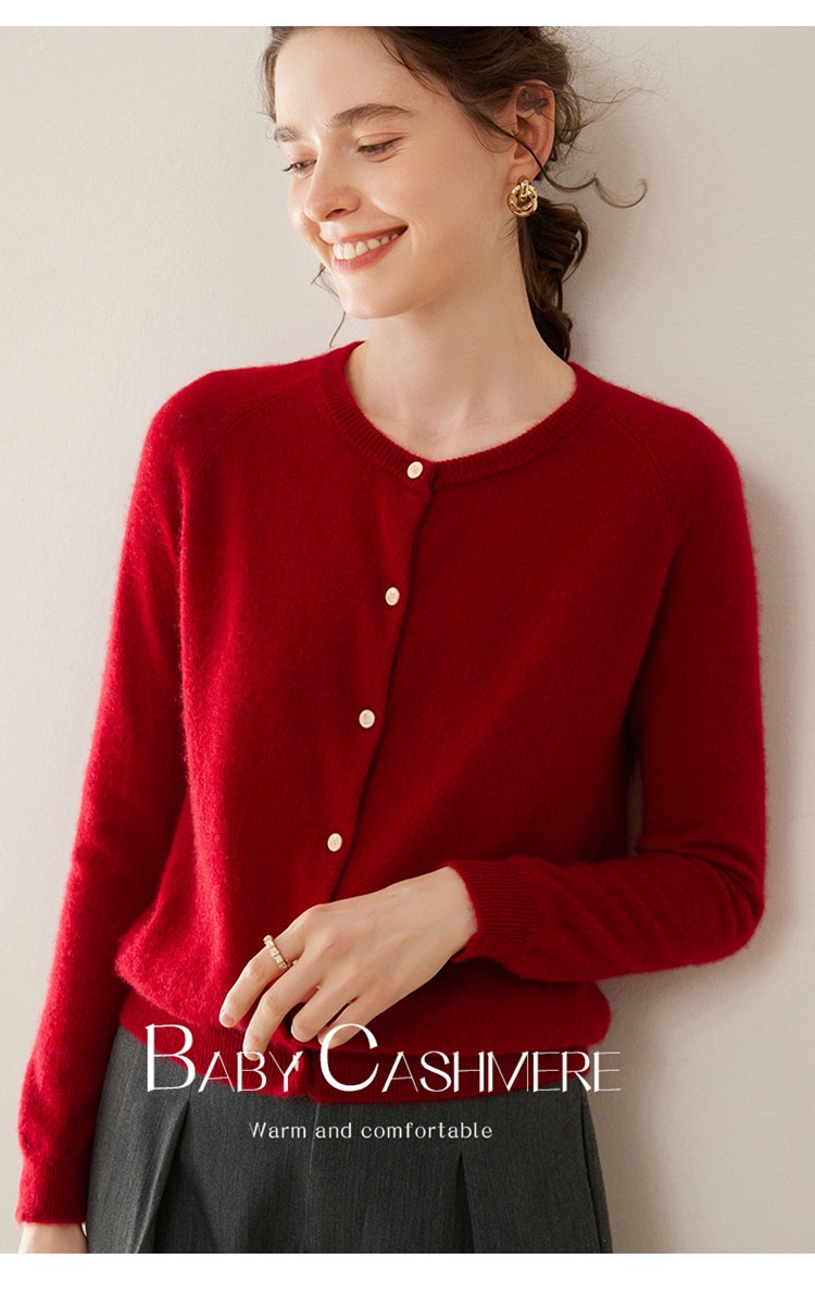 Cashmere Women's Crewneck Button-Down Cashmere Knit Cardigan