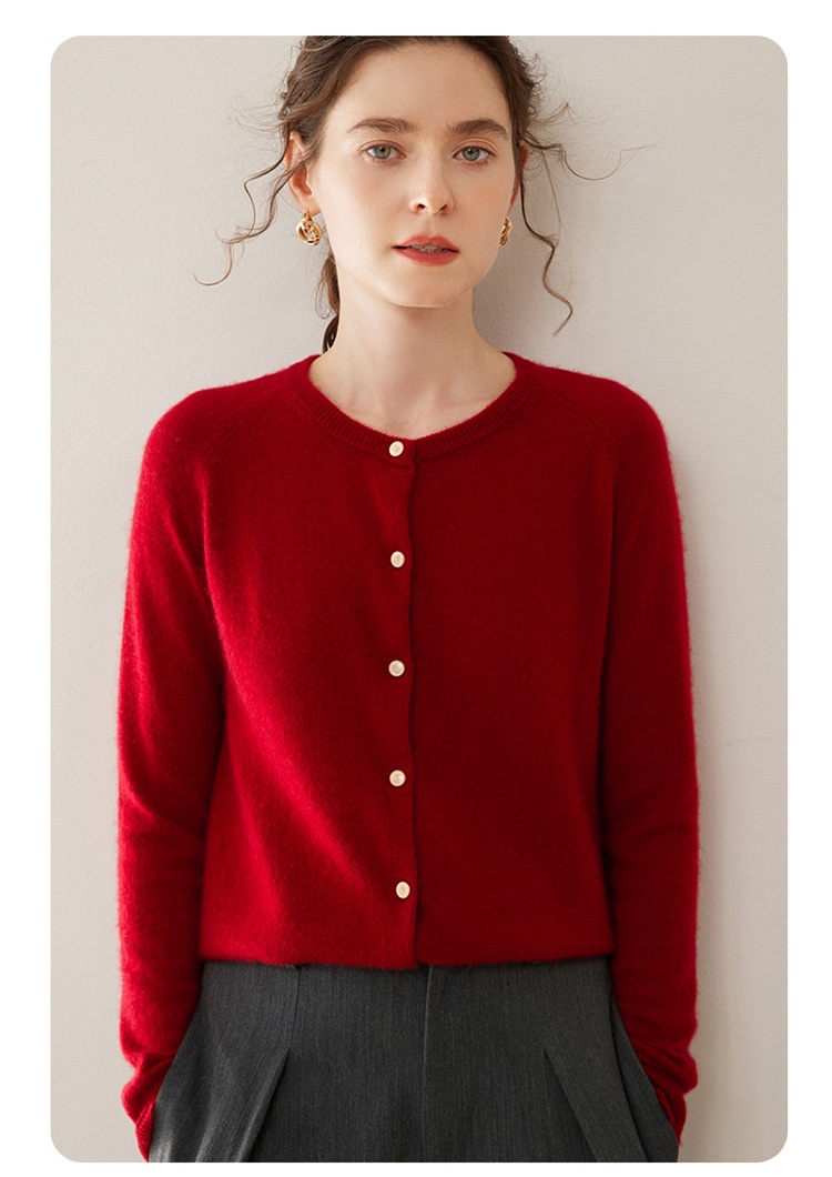 Cashmere Women's Crewneck Button-Down Cashmere Knit Cardigan