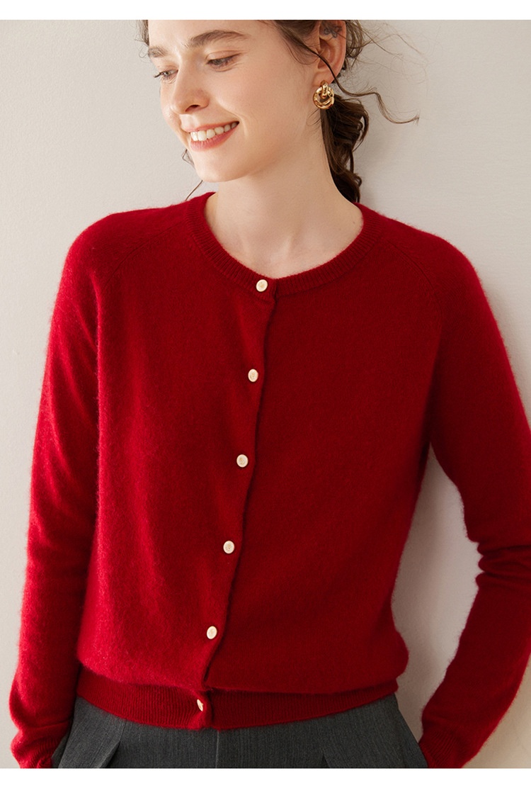 Cashmere Women's Crewneck Button-Down Cashmere Knit Cardigan
