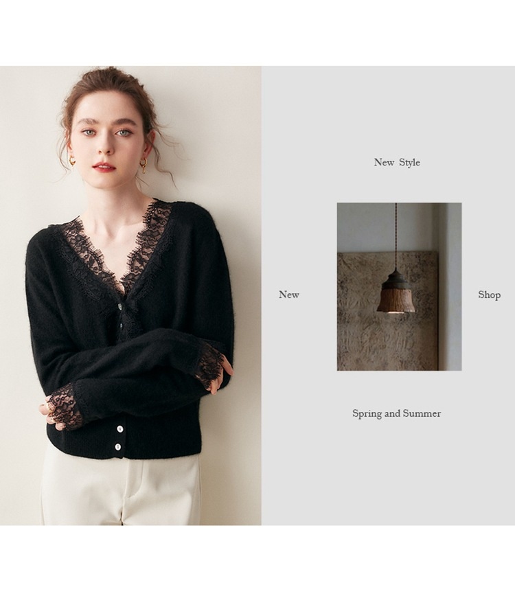 Cashmere Lace-Trimmed Knit V-Neck Cardigan Sweater