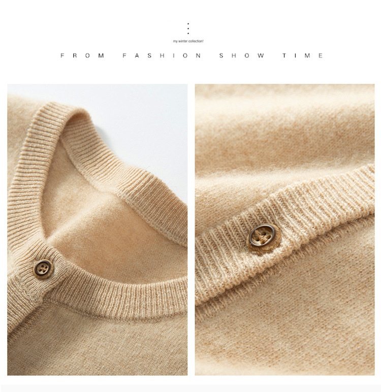 Cashmere Women Crewneck Button Knit Cardigan Sweater