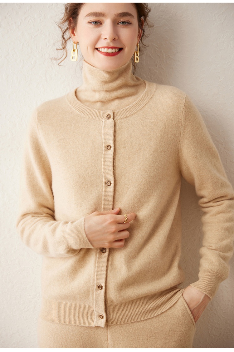Cashmere Women Crewneck Button Knit Cardigan Sweater