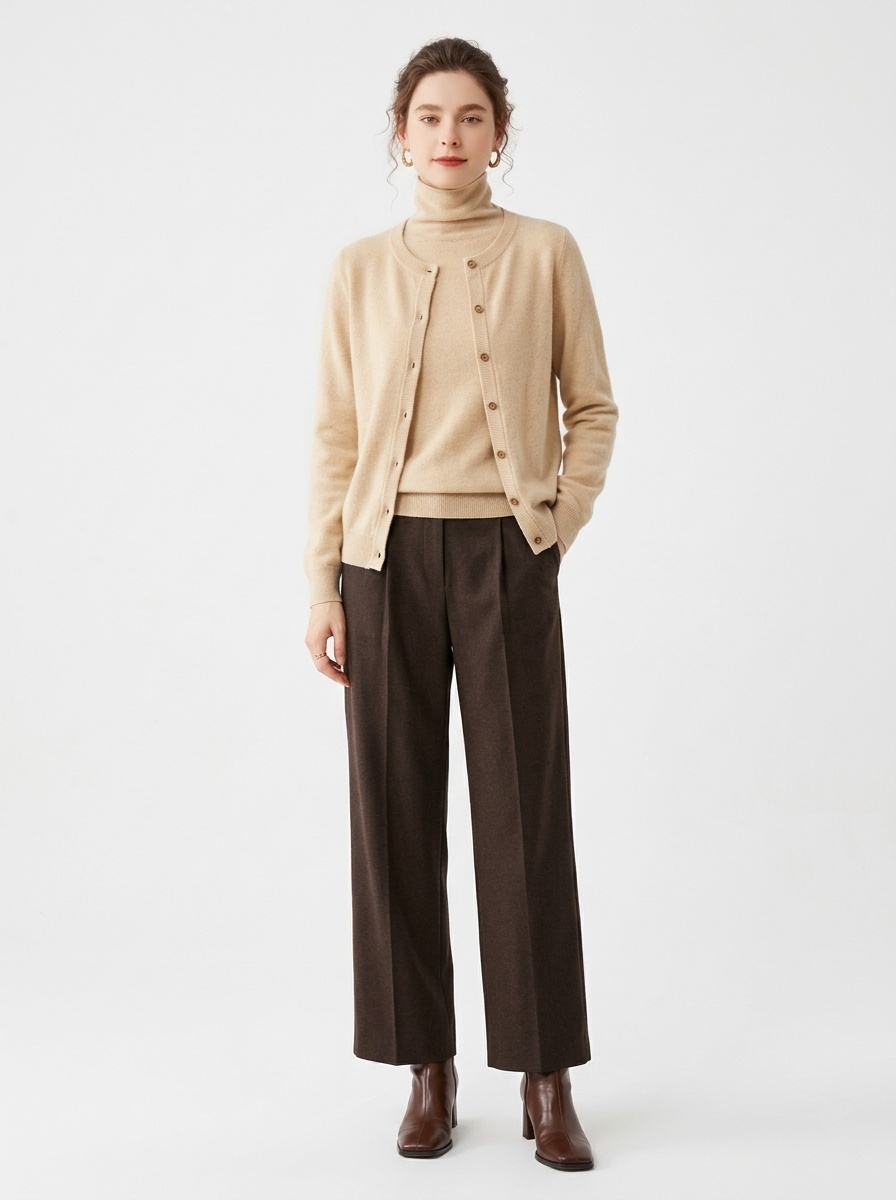 Cashmere Women Crewneck Button Knit Cardigan Sweater
