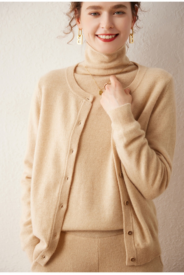 Cashmere Women Crewneck Button Knit Cardigan Sweater