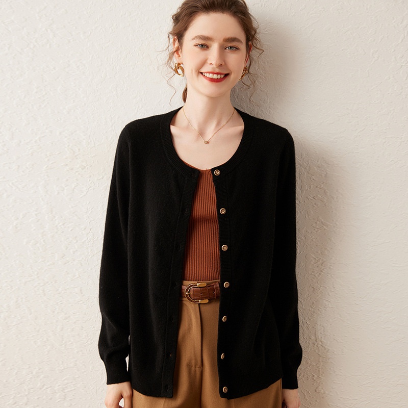 Cashmere Women Crewneck Button Knit Cardigan Sweater