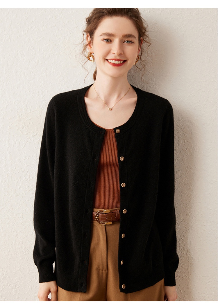Cashmere Women Crewneck Button Knit Cardigan Sweater