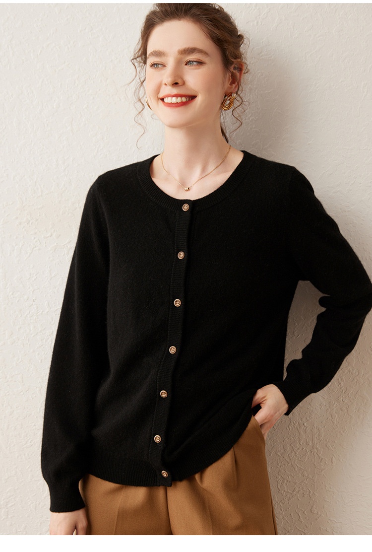 Cashmere Women Crewneck Button Knit Cardigan Sweater