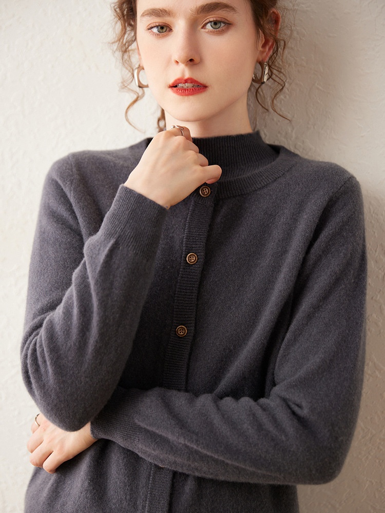 Cashmere Women Crewneck Button Knit Cardigan Sweater