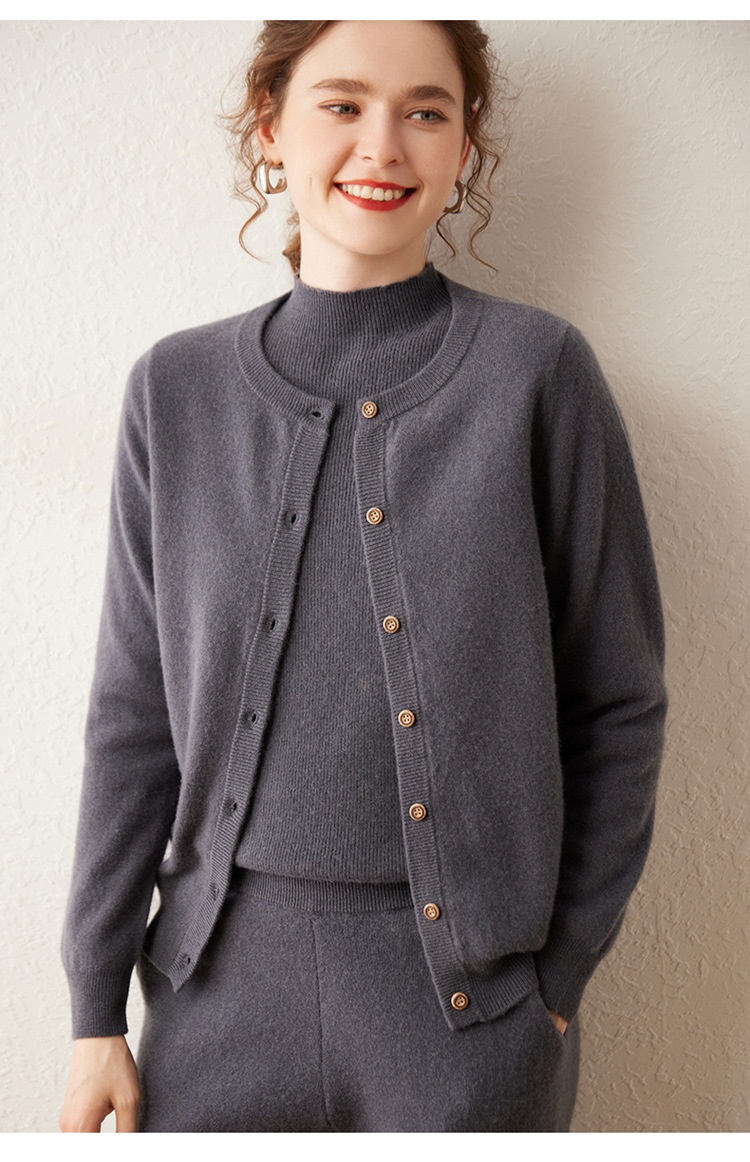 Cashmere Women Crewneck Button Knit Cardigan Sweater
