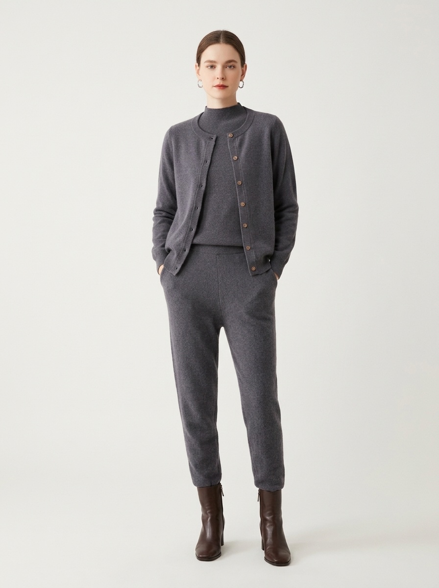 Cashmere Women Crewneck Button Knit Cardigan Sweater