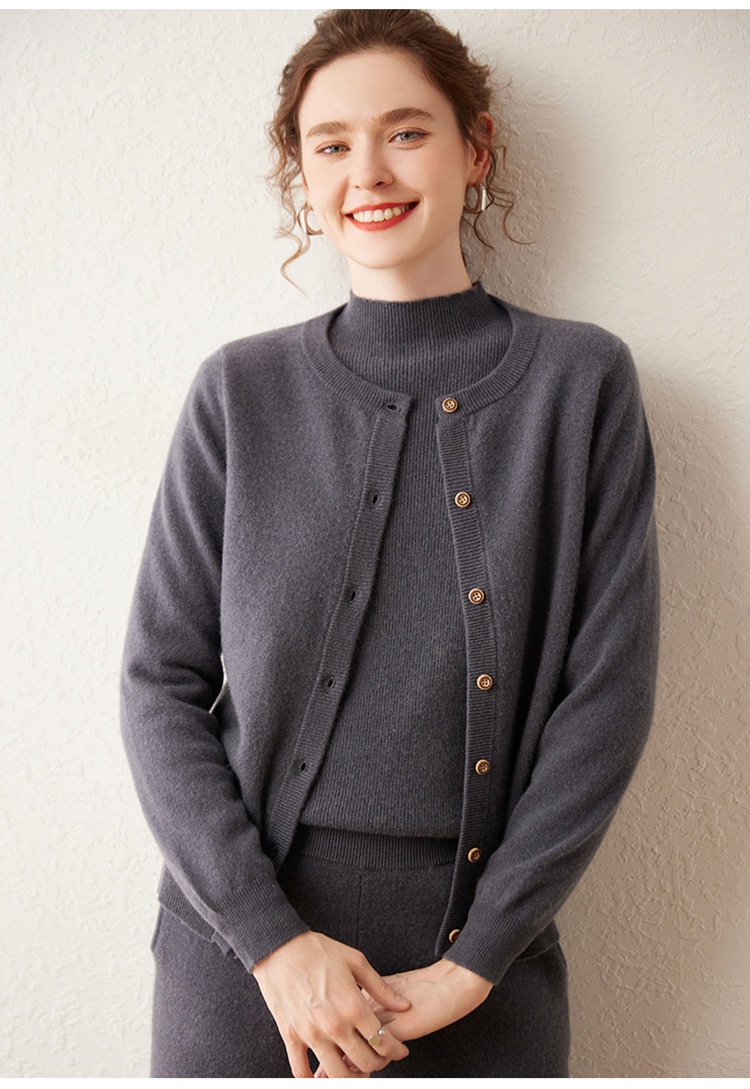 Cashmere Women Crewneck Button Knit Cardigan Sweater