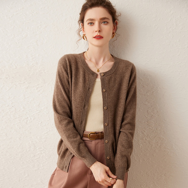Cashmere Women Crewneck Button Knit Cardigan Sweater