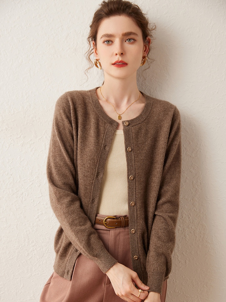 Cashmere Women Crewneck Button Knit Cardigan Sweater