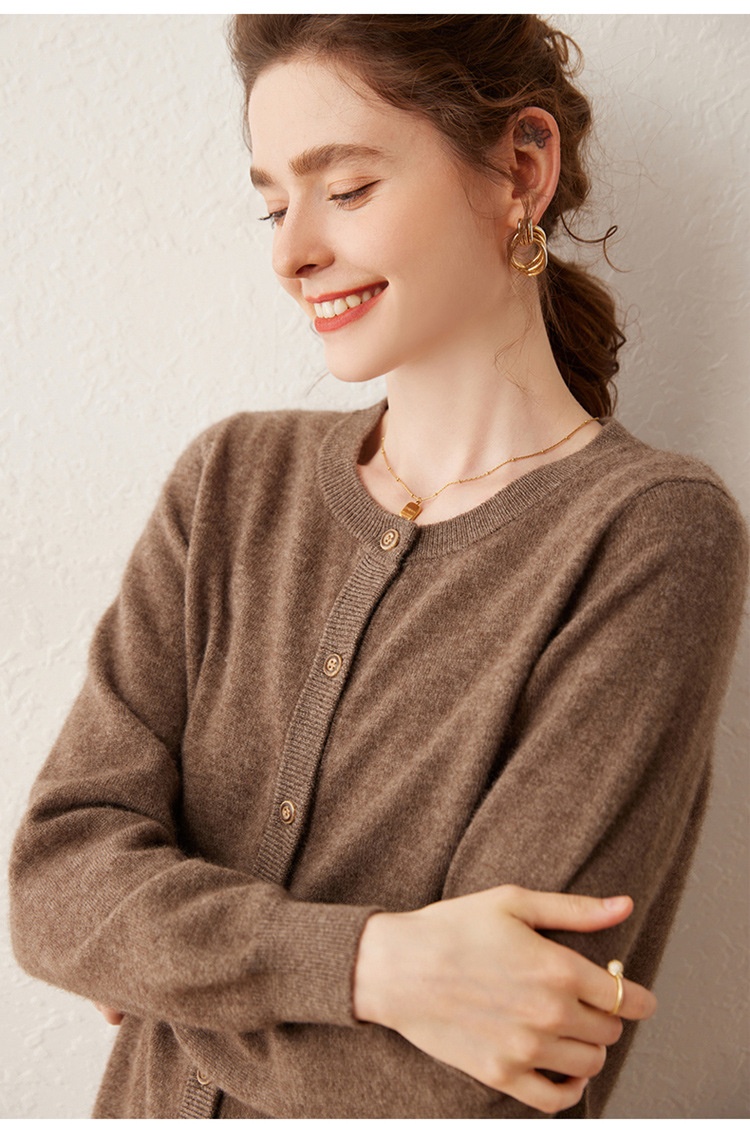 Cashmere Women Crewneck Button Knit Cardigan Sweater