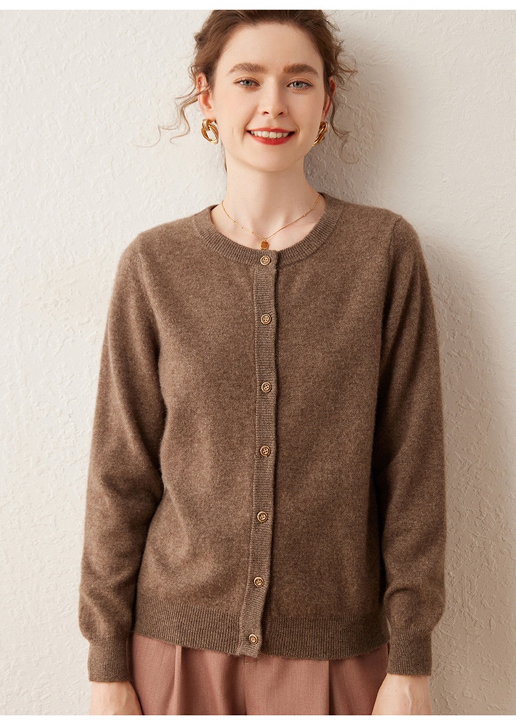 Cashmere Women Crewneck Button Knit Cardigan Sweater