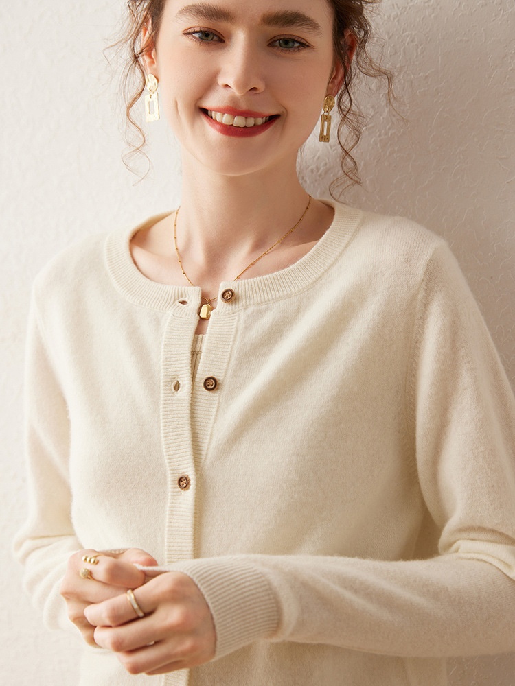 Cashmere Women Crewneck Button Knit Cardigan Sweater