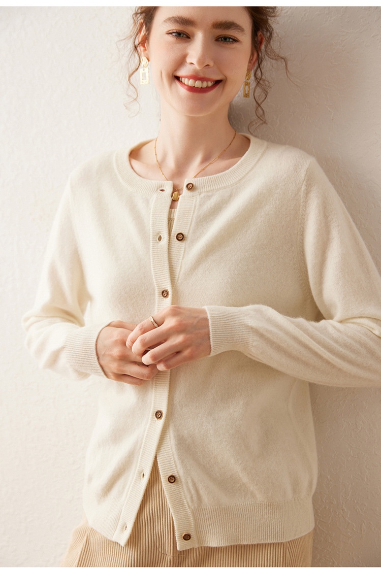Cashmere Women Crewneck Button Knit Cardigan Sweater