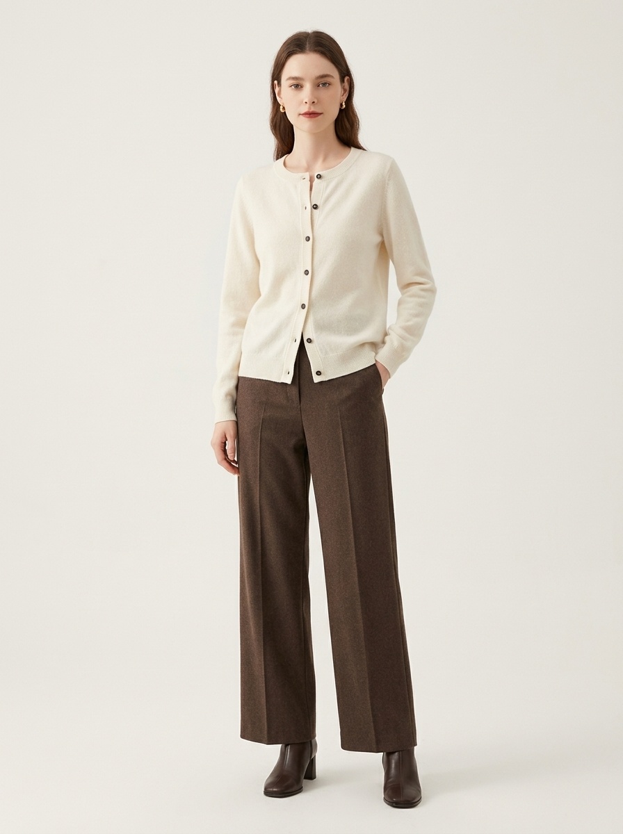 Cashmere Women Crewneck Button Knit Cardigan Sweater