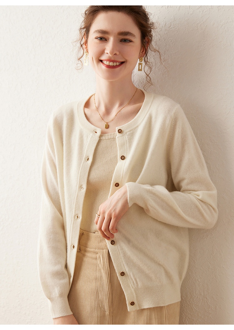 Cashmere Women Crewneck Button Knit Cardigan Sweater