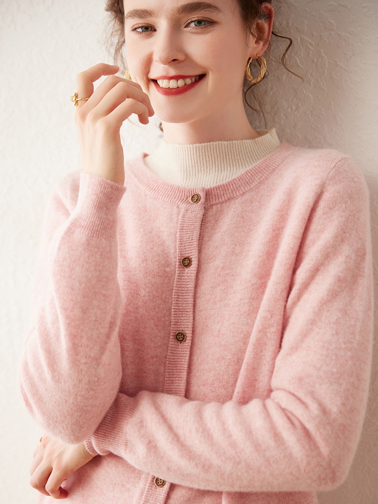 Cashmere Women Crewneck Button Knit Cardigan Sweater