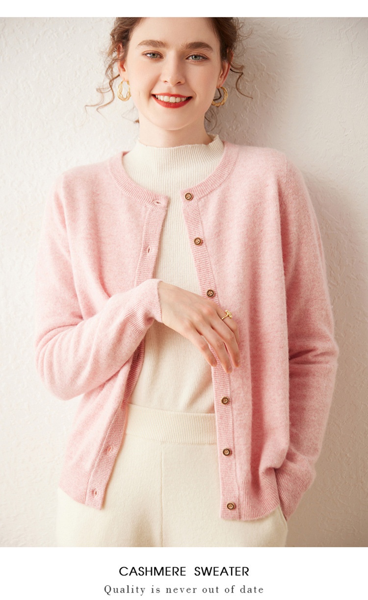 Cashmere Women Crewneck Button Knit Cardigan Sweater