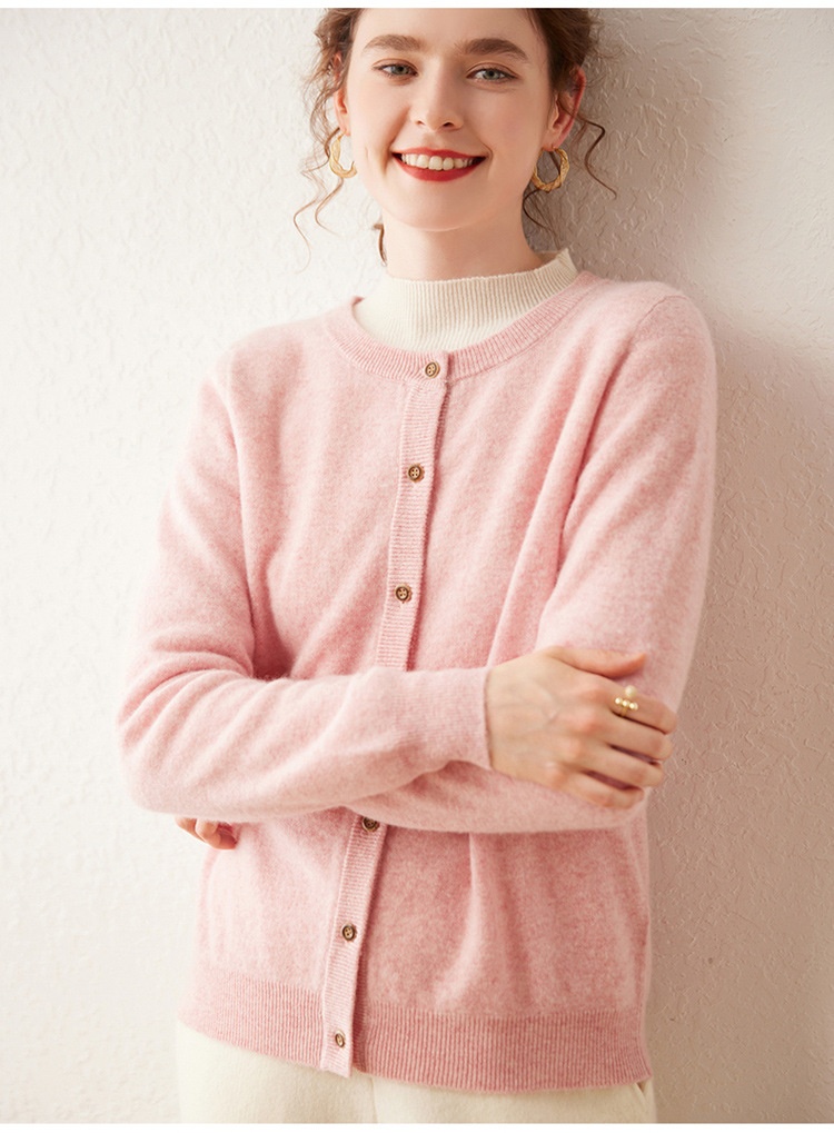Cashmere Women Crewneck Button Knit Cardigan Sweater
