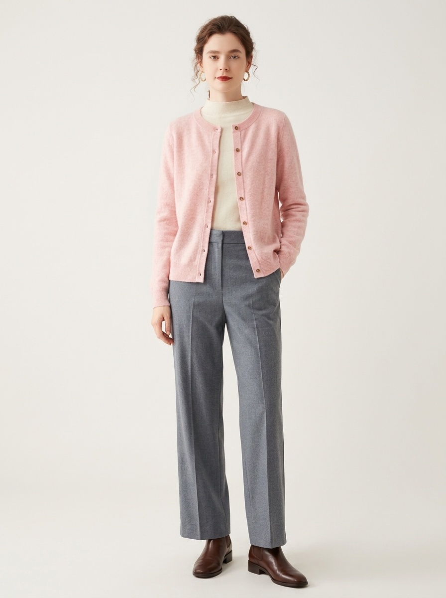 Cashmere Women Crewneck Button Knit Cardigan Sweater