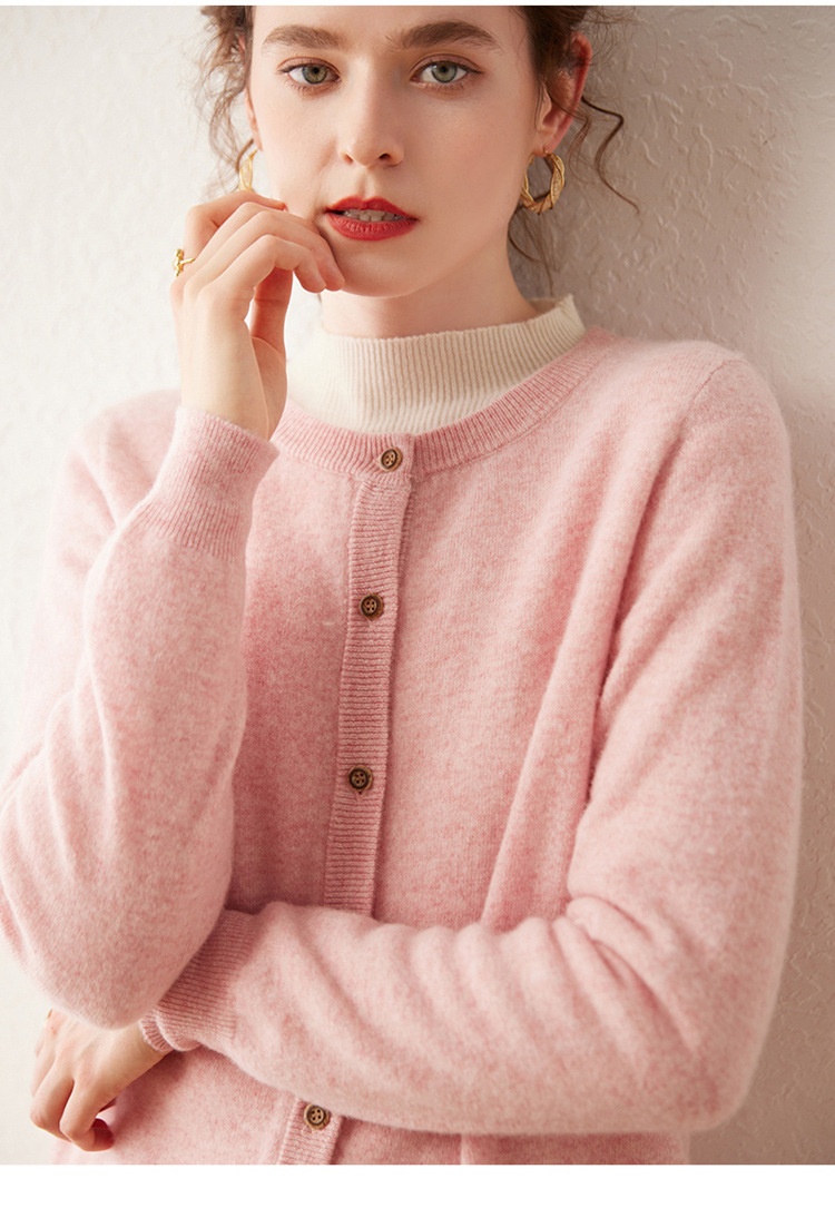 Cashmere Women Crewneck Button Knit Cardigan Sweater