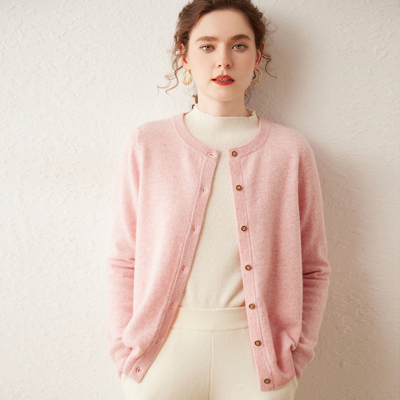 Cashmere Women Crewneck Button Knit Cardigan Sweater